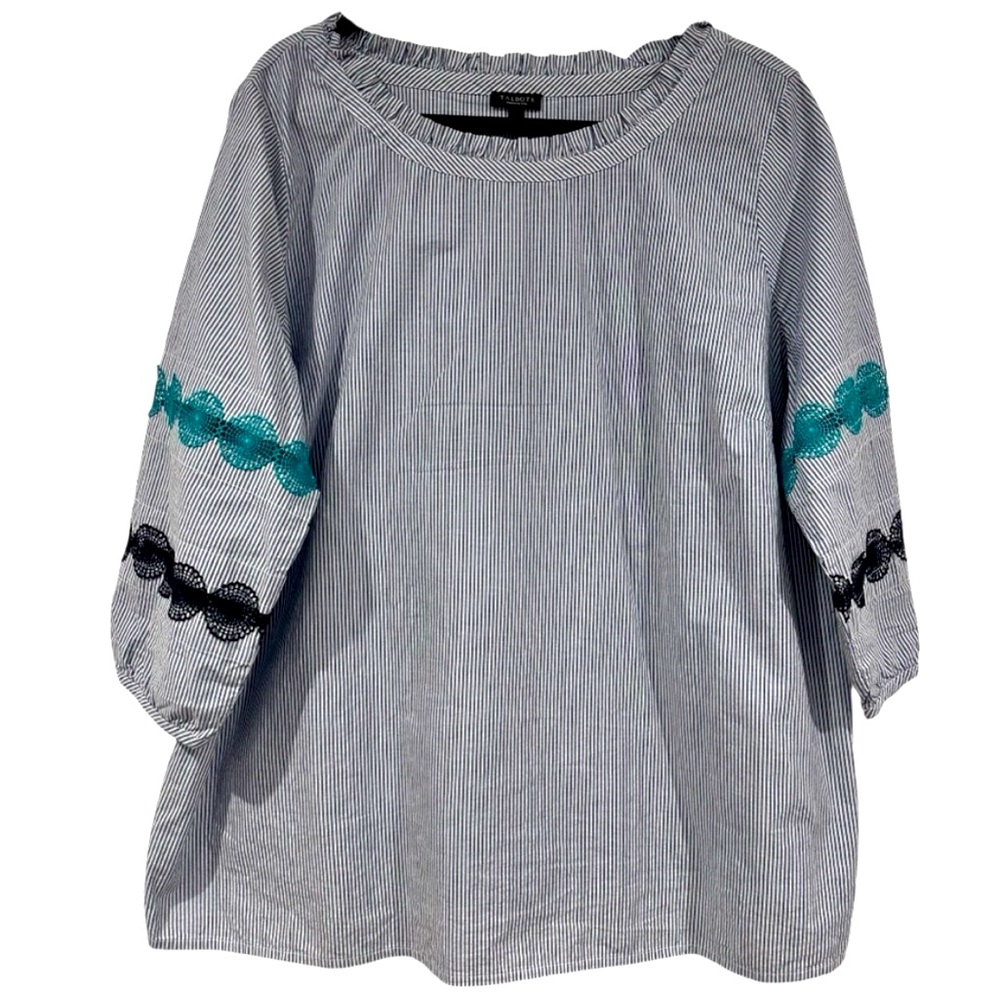 Pretty Talbots blue Striped Women's Top with Teal and Blue accents size 1X - Picture 1 of 8
